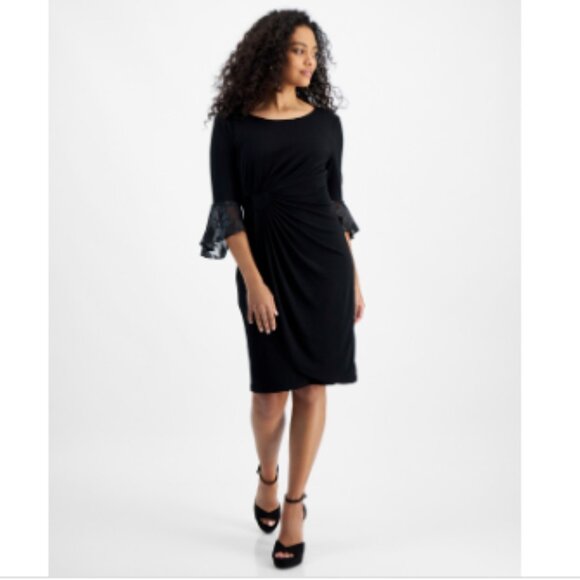 Connected Petite Faux-Wrap Sheath Dress - Black - Picture 4 of 4